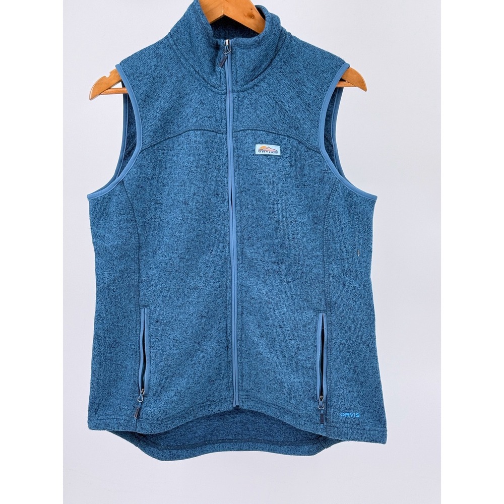 Orvis Fleece Vest Womens Medium Blue Heathered Full Zip Pockets